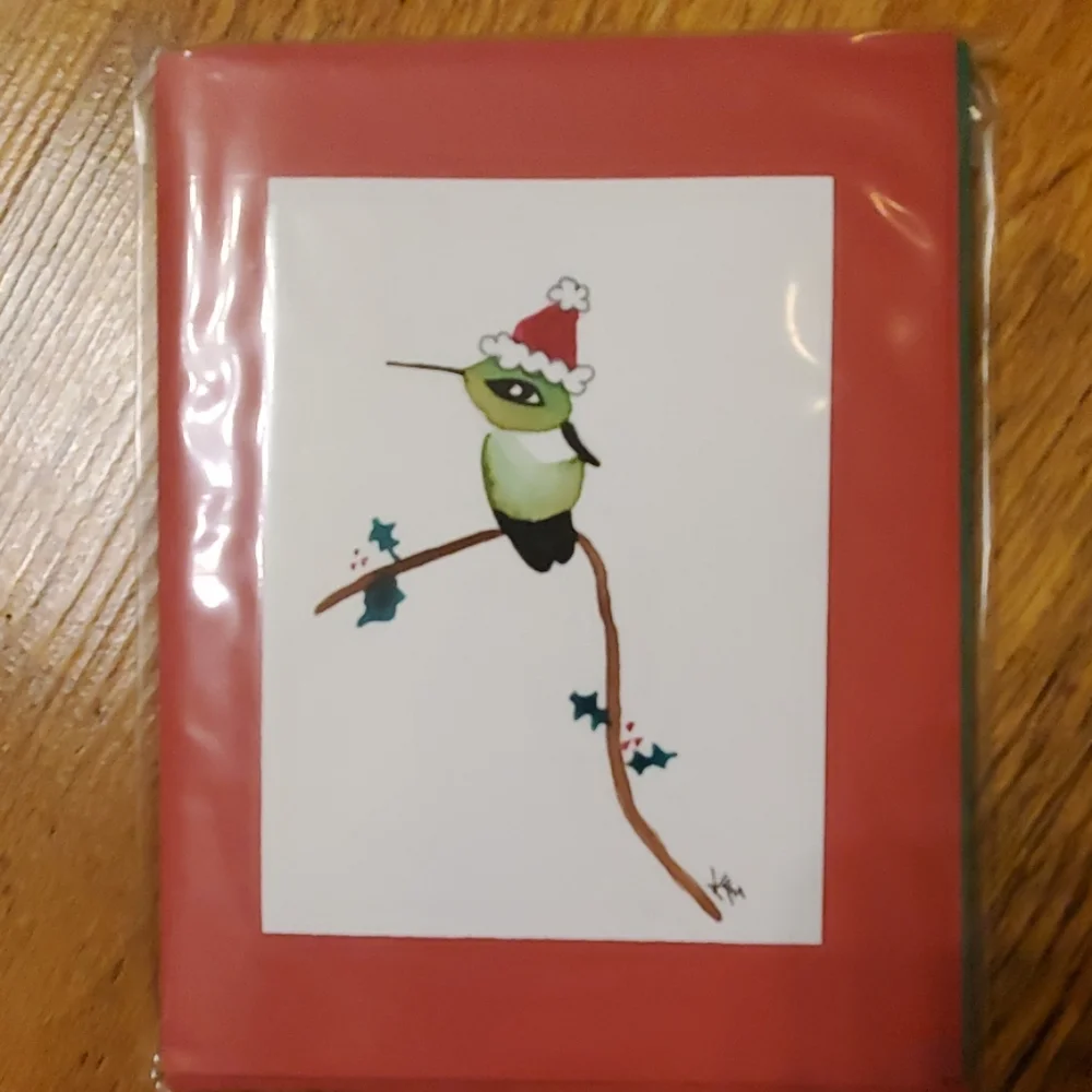 4‎ Original Paintings Santa Hummingbird Notecard Set